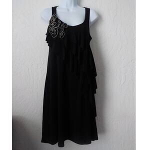 Y2K Nic Dom Black Dress Women Sz Medium Pullover Ruffles Sleeveless Stretch Prom